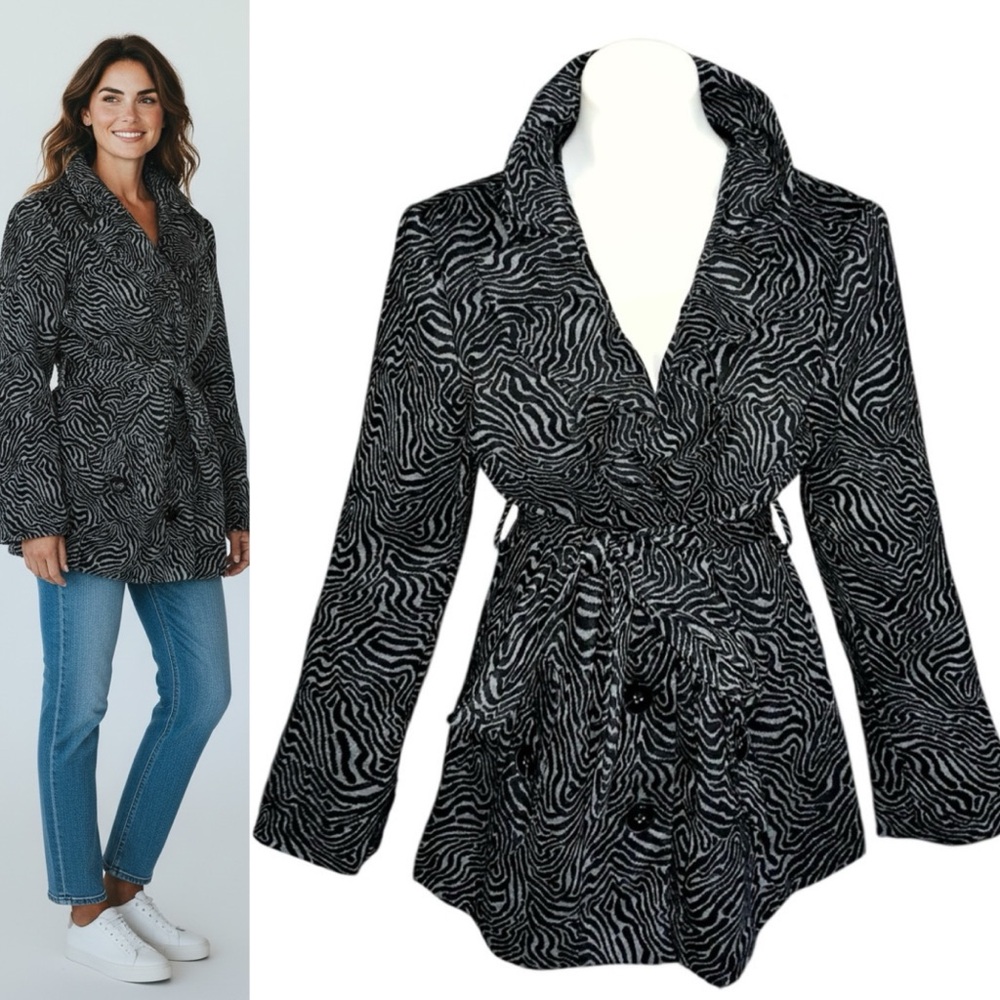 Sandro Studio Ruffle Belted Jacket Striped Zebra